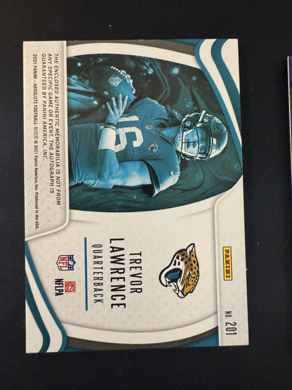 #201 Trevor Lawrence 2021 Panini Absolute /99 Rookie Premiere Materials Auto