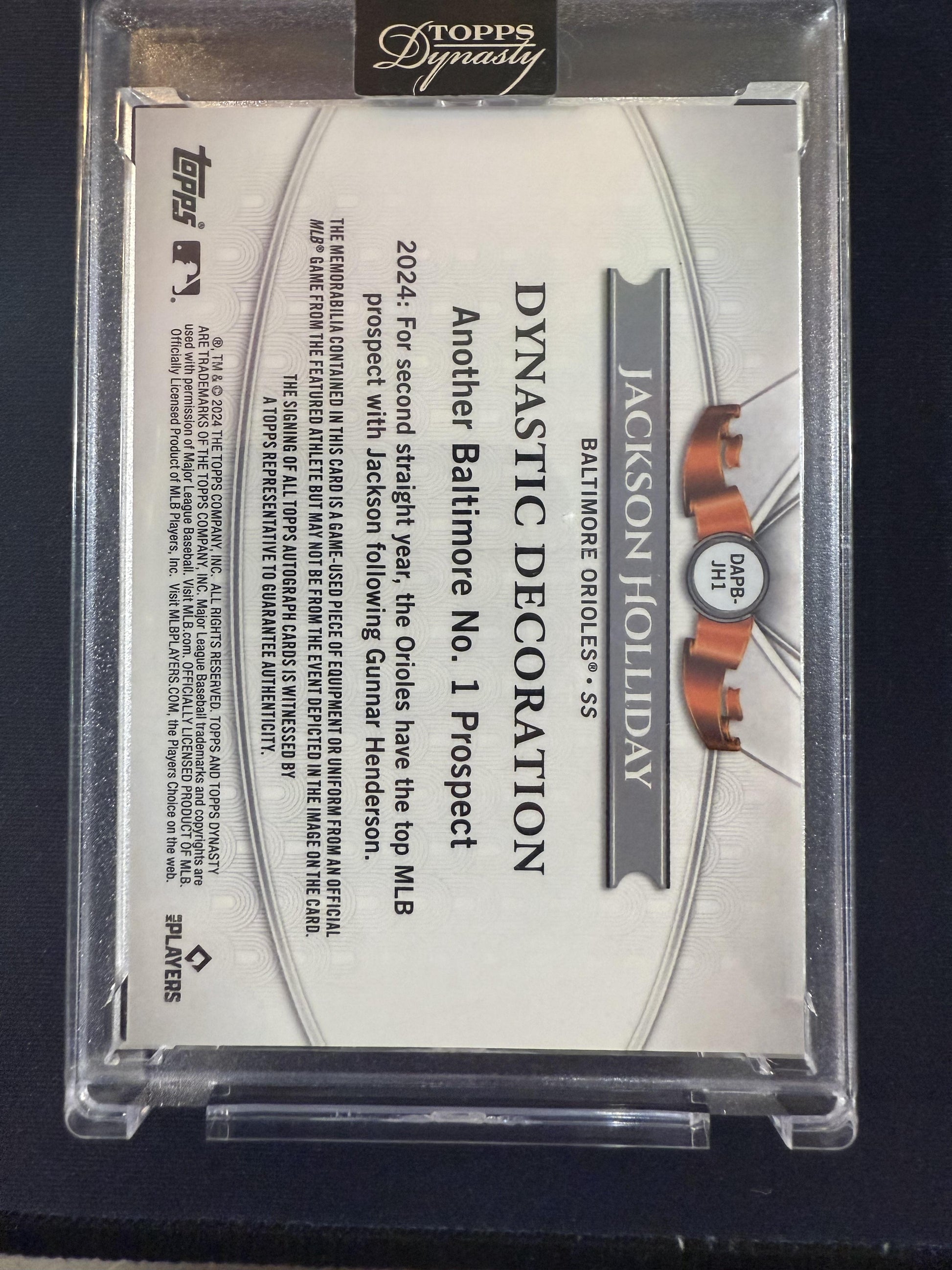 #DAPB-JH1 Jackson Holliday 2024 Topps Dynasty Patch Bronze Auto /10 Orioles