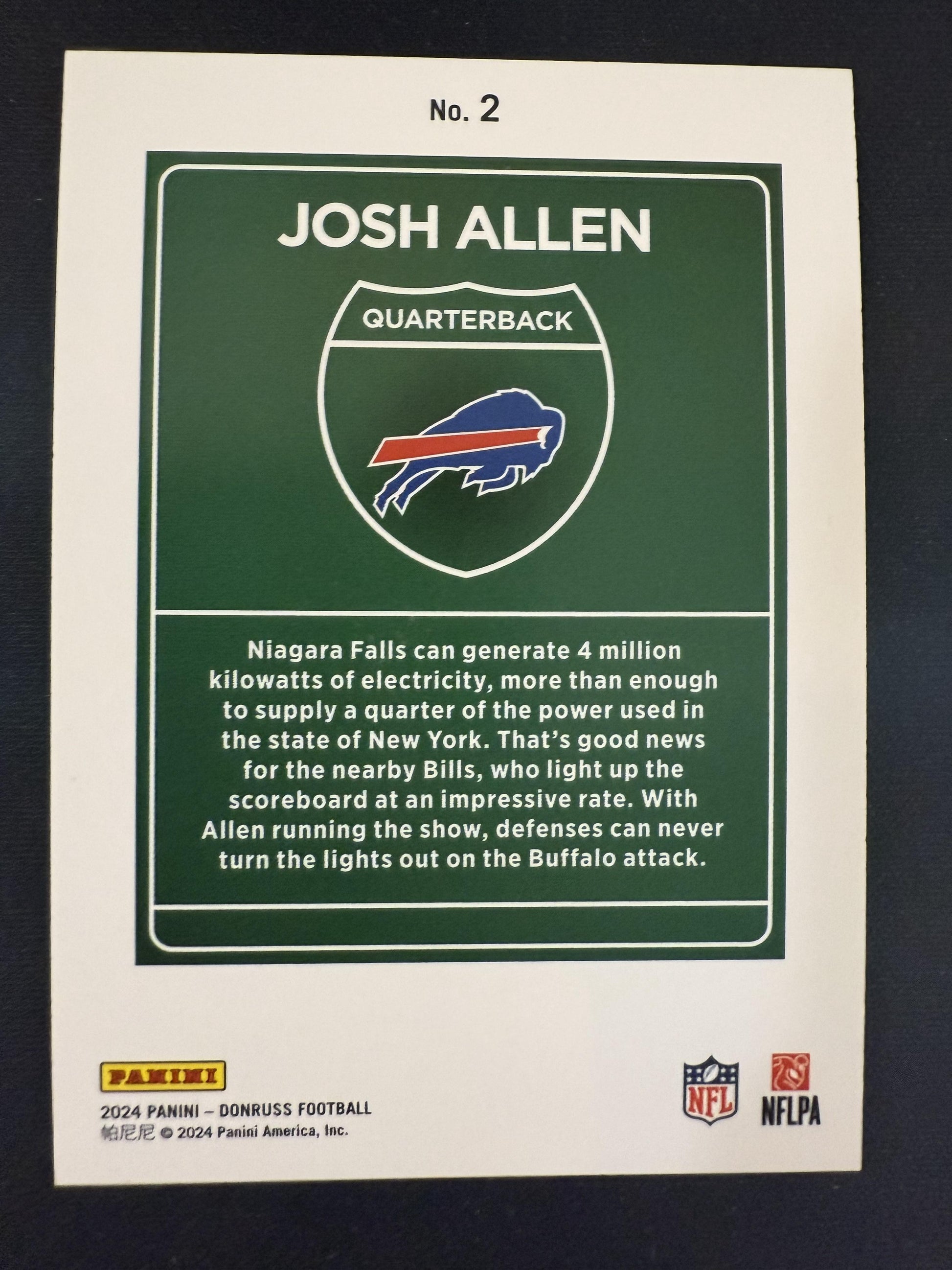 #2 Josh Allen 2024 Donruss Buffalo Bills sports Downtown