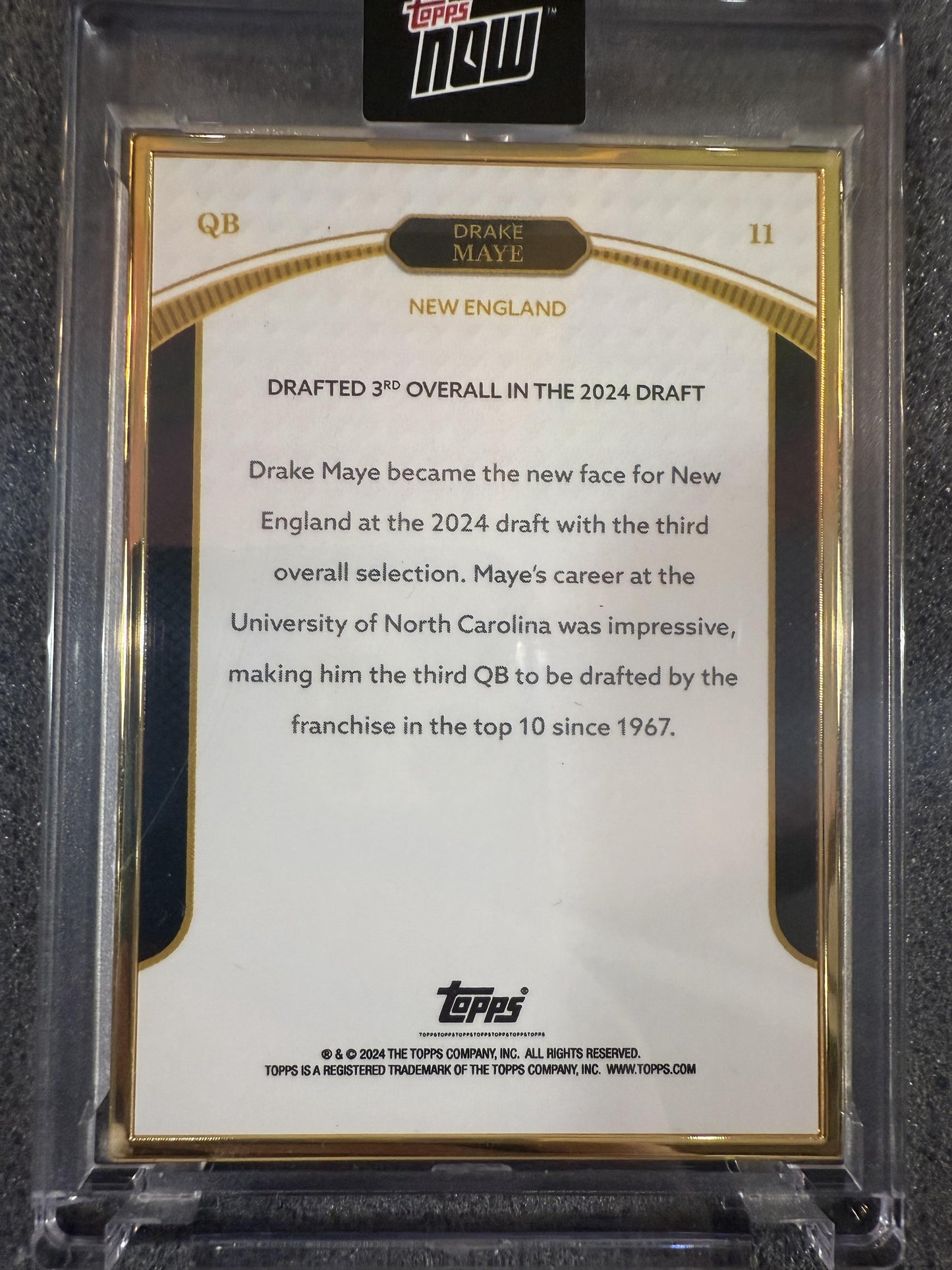 #11 DRAKE MAYE 2024 TOPPS NOW GOLD /50 PATRIOTS ROOKIE CAMPAIGN