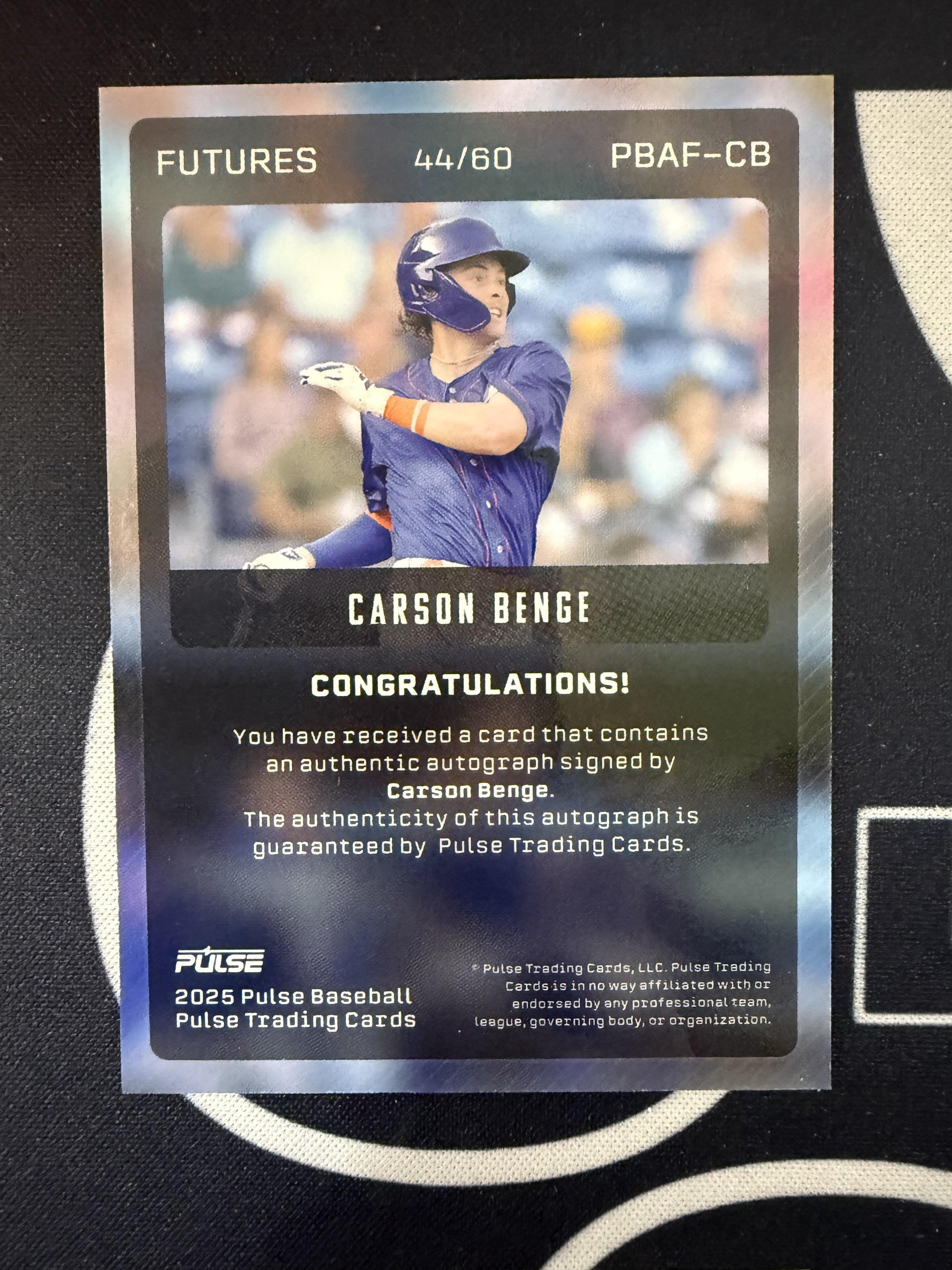 #PBAF-CB CARSON BENGE 2025 PULSE MERIDIAN NEW YORK METS sports AUTOGRAPH /60