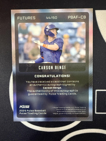 #PBAF-CB CARSON BENGE 2025 PULSE MERIDIAN NEW YORK METS sports AUTOGRAPH /60