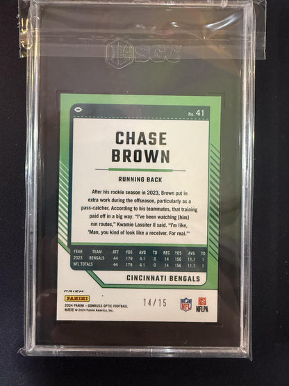 #41 Chase Brown 2024 Donruss Optic SN #/15 Cincinnati Bengals Stars Purple