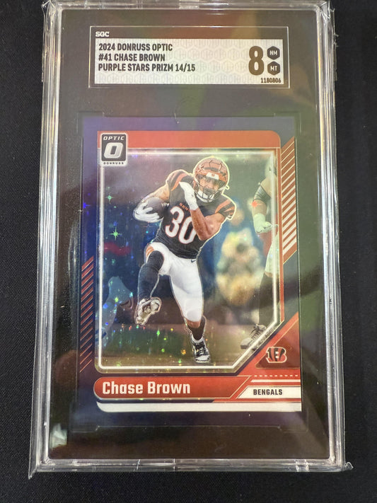 #41 Chase Brown 2024 Donruss Optic SN #/15 Cincinnati Bengals Stars Purple