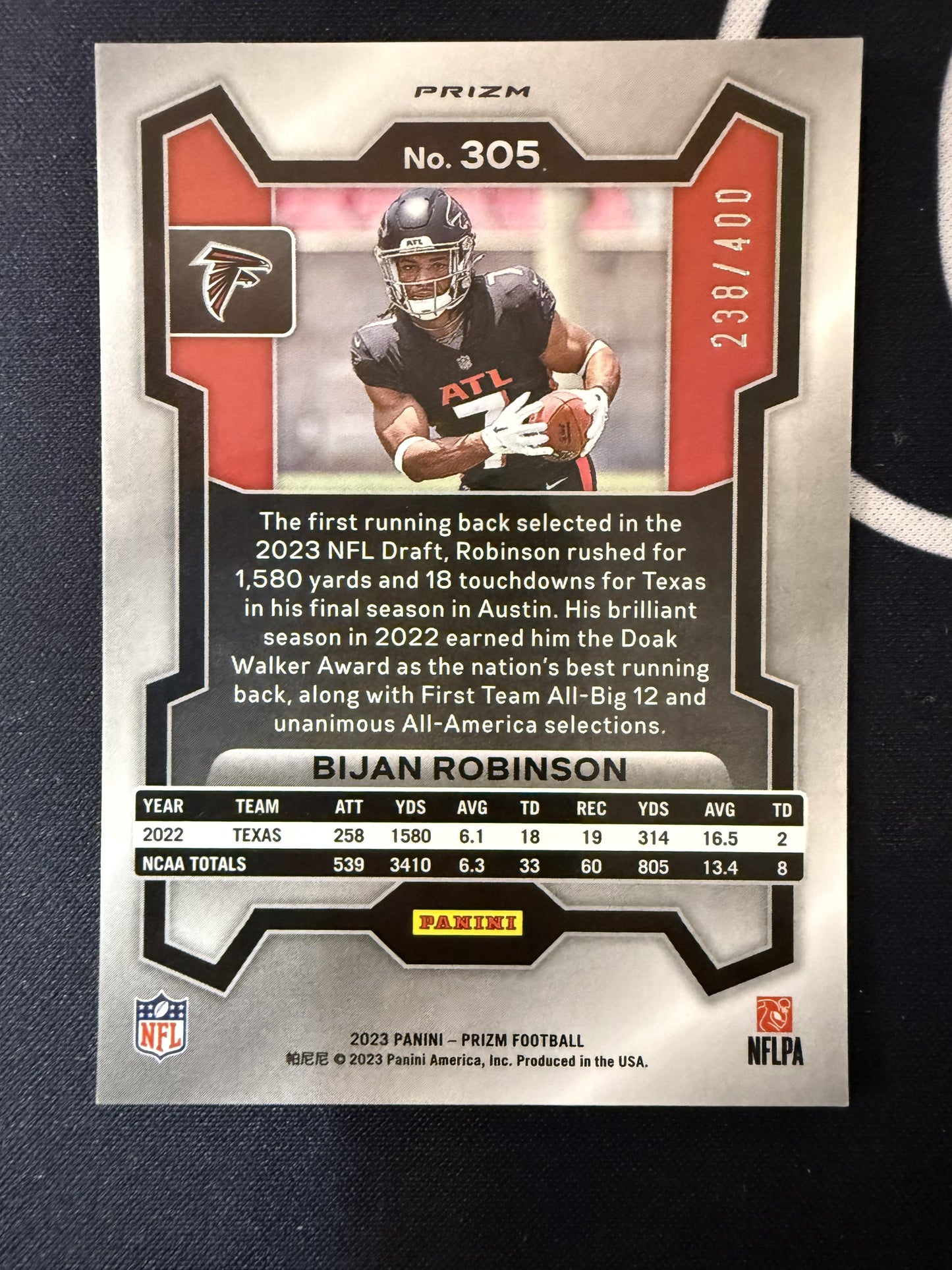 #305 Bijan Robinson 2023 Panini Prizm SN #/400 Atlanta Falcons sports Pandora