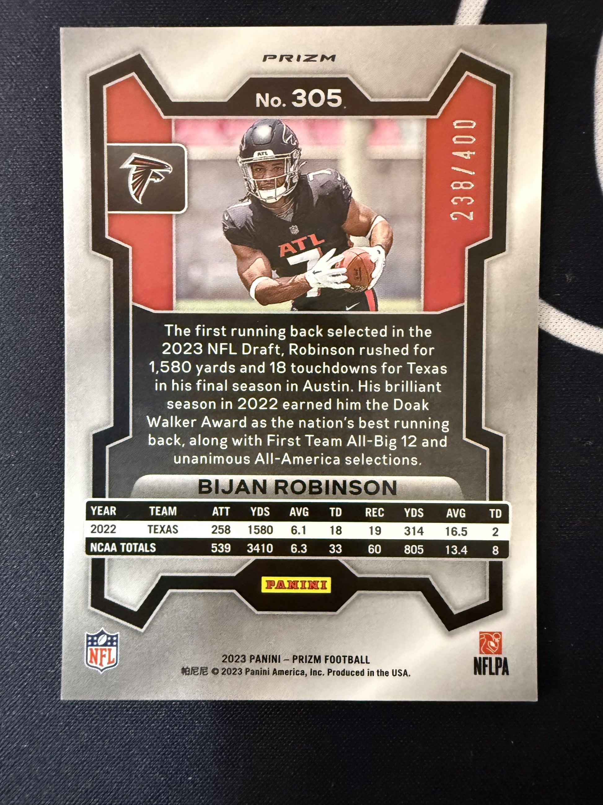 #305 Bijan Robinson 2023 Panini Prizm SN #/400 Atlanta Falcons sports Pandora