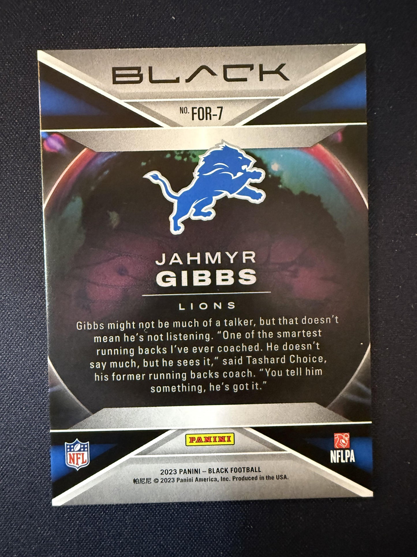 #FOR-7 Jahmyr Gibbs 2023 Panini Black Detroit Lions sports ForceField