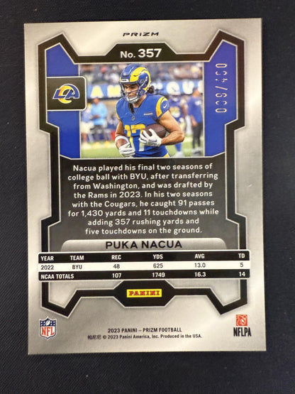 #357 Puka Nacua 2023 Panini Prizm SN #/400 Los Angeles Rams Pandora
