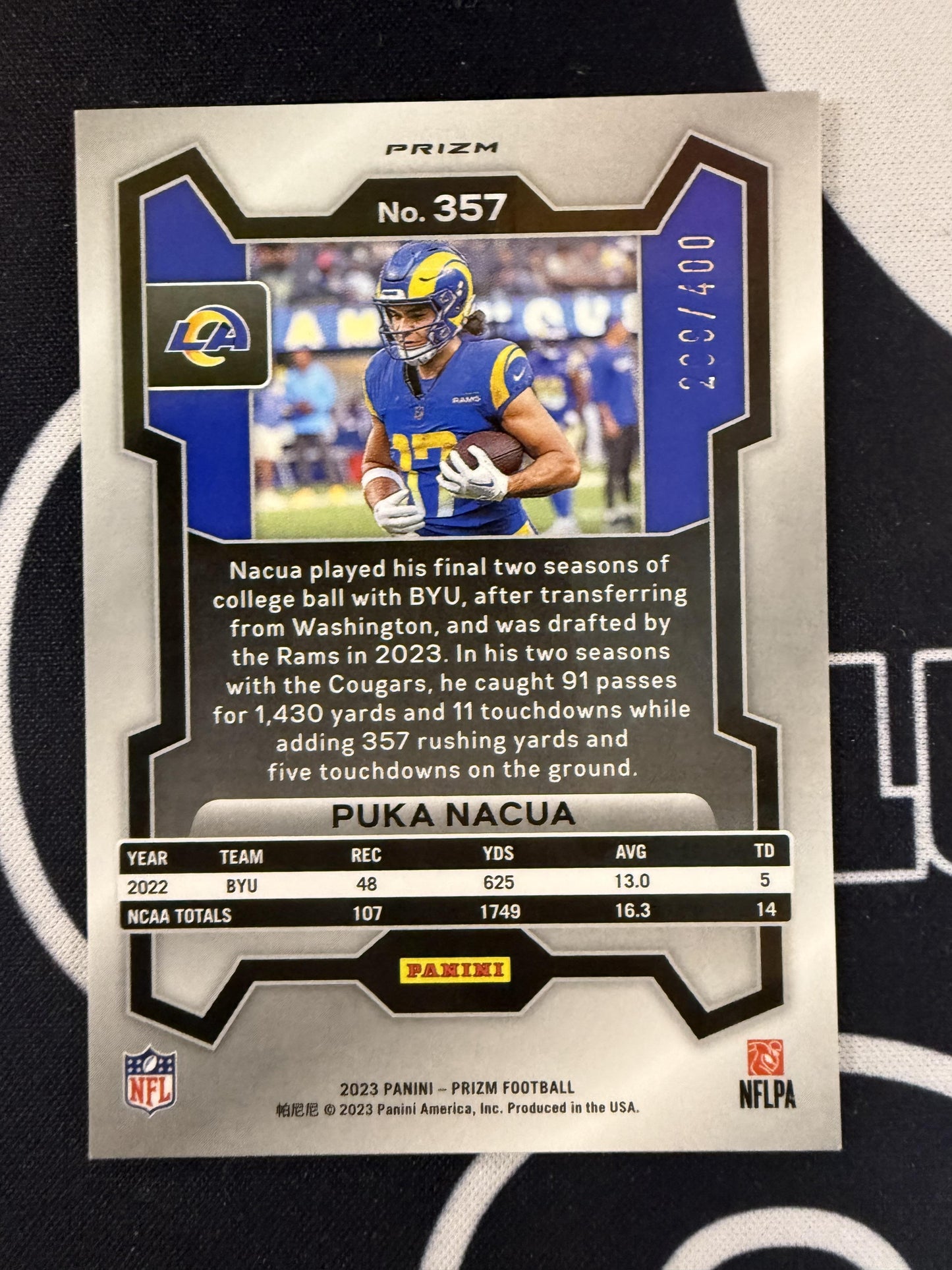 #357 Puka Nacua 2023 Panini Prizm SN #/400 Los Angeles Rams sports Pandora