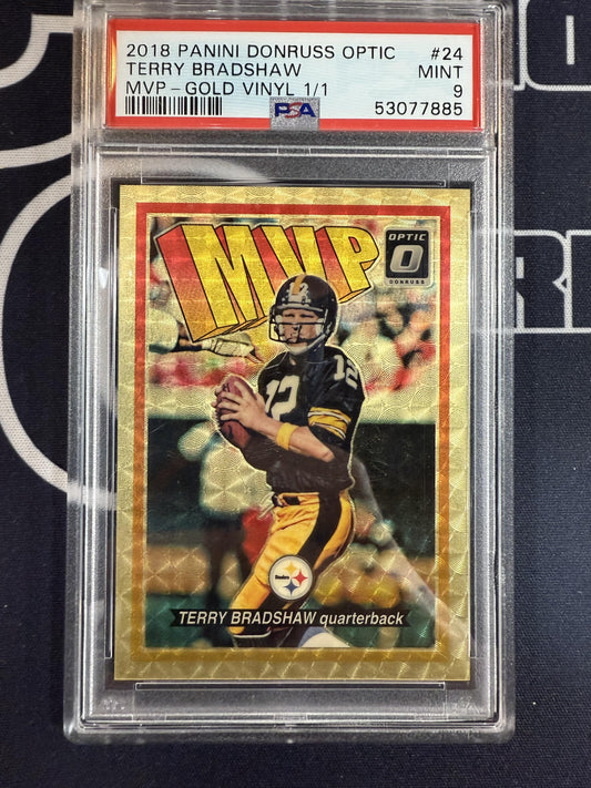 #24 Terry Bradshaw 2018 Donruss Optic SN #/1 Pittsburgh Steelers MVP Gold Vinyl