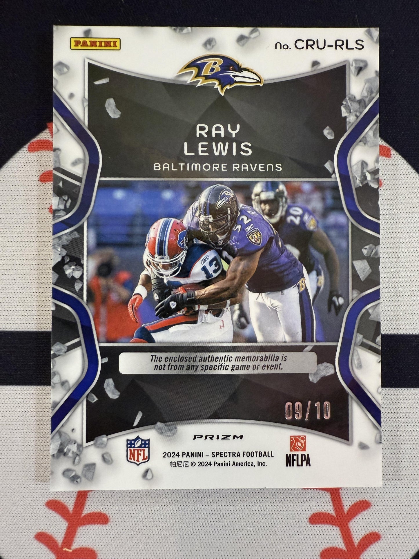 #CRU-RLS Ray Lewis 2024 Panini Spectra SN,MEM #/10 Ravens Crush Orange Neon