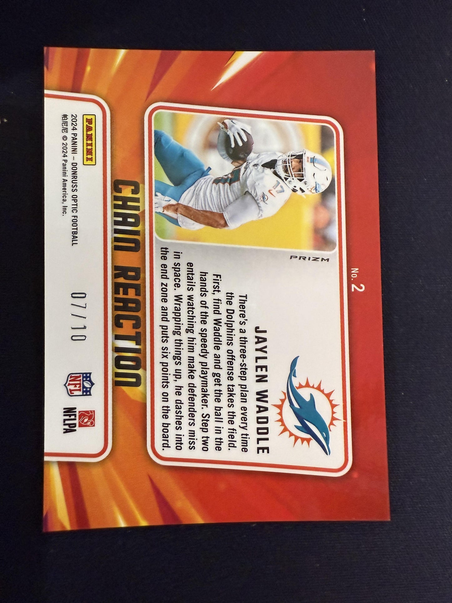 #2 Jaylen Waddle 2024 Donruss Optic SN Dolphins sports Chain Reaction Gold