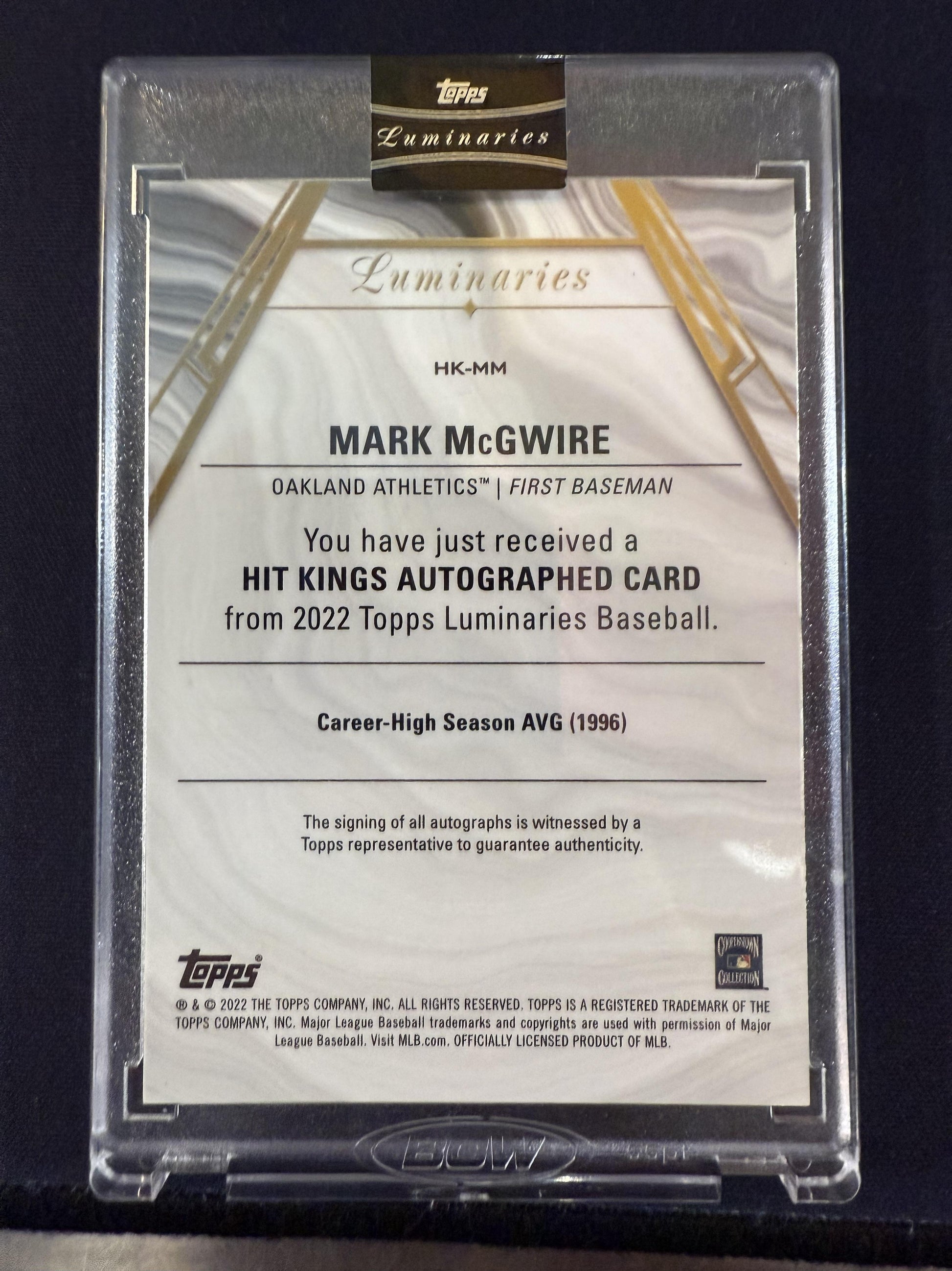 #HK-MM Mark McGwire 2022 Topps Luminaries Hit Kings Red Auto #/10 Athletics