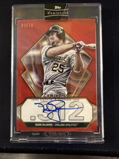 #HK-MM Mark McGwire 2022 Topps Luminaries Hit Kings Red Auto #/10 Athletics