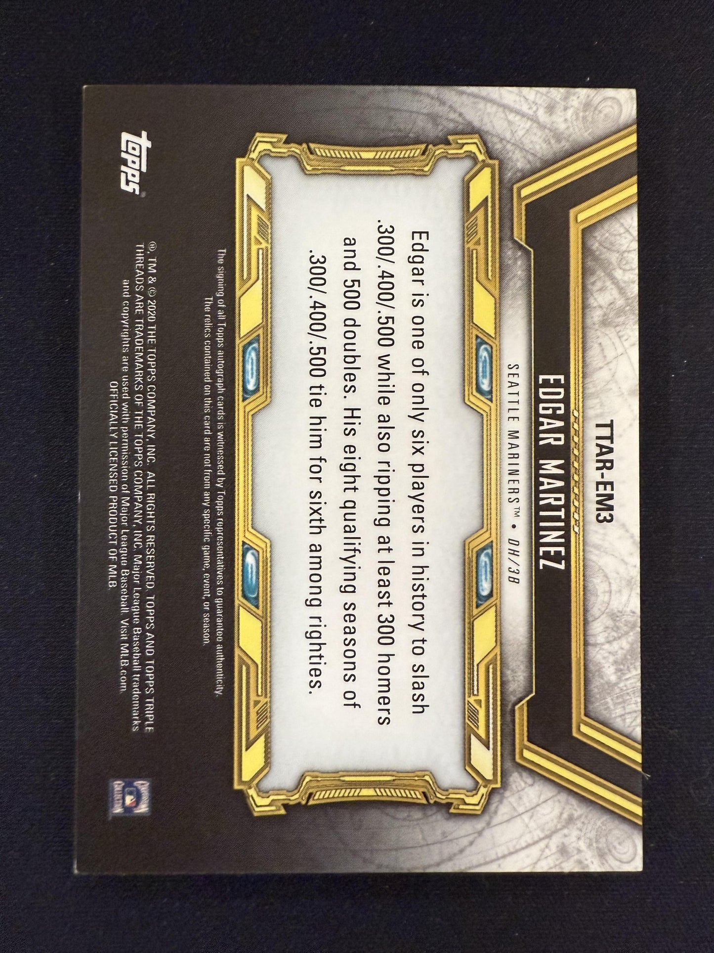 #TTAR-EM3 Edgar Martinez 2020 Topps Triple Threads /1 Mariners Auto Relics Wood