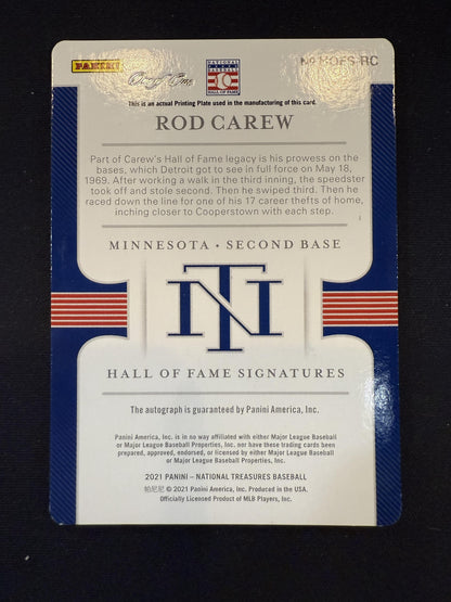 #RS-RC Rod Carew 2021 Panini National Treasures Auto /1 Angels Printing Plate