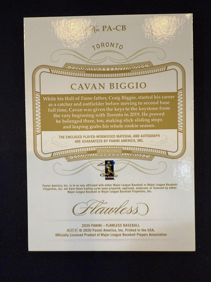 #PA-CB Cavan Biggio 2020 Panini Flawless SN,MEM,AU Auto /25 Blue Jays Patch Auto