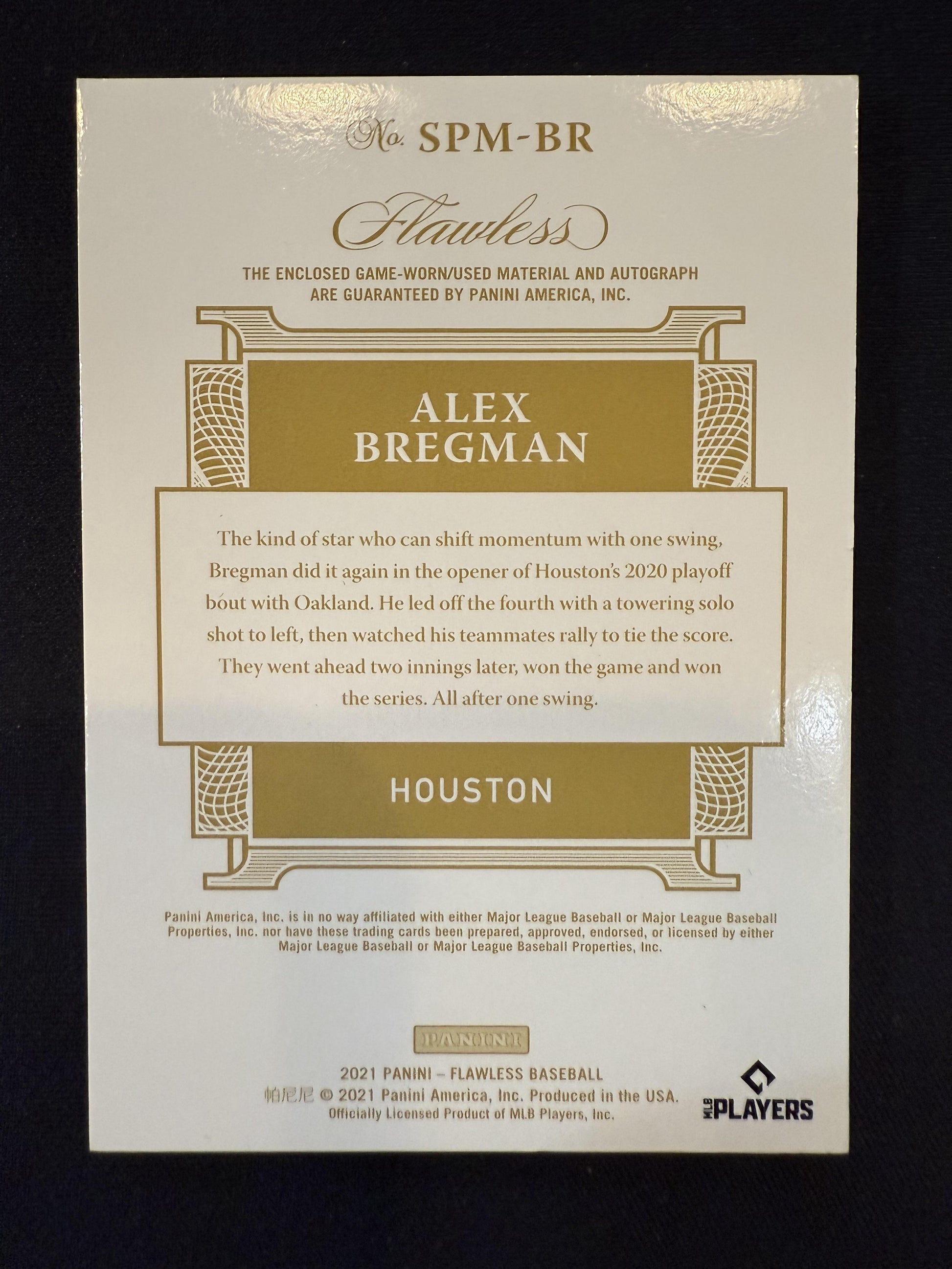 #SPM-BR Alex Bregman 2021 Panini Flawless Auto /15 Signature Materials Ruby