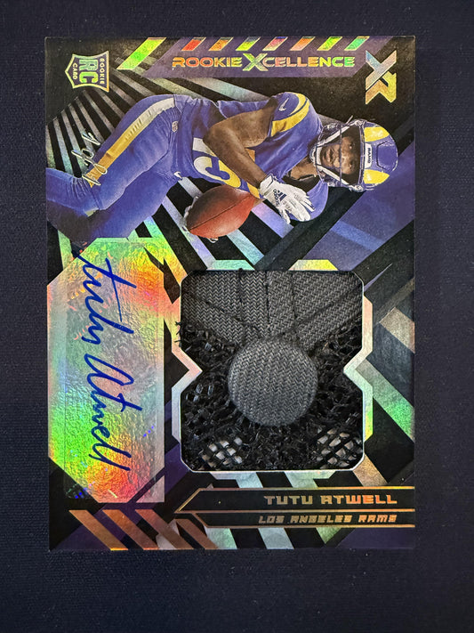 #RXA-TAT Tutu Atwell 2021 Panini XR /1 Rams Xcellence Auto Hat Button