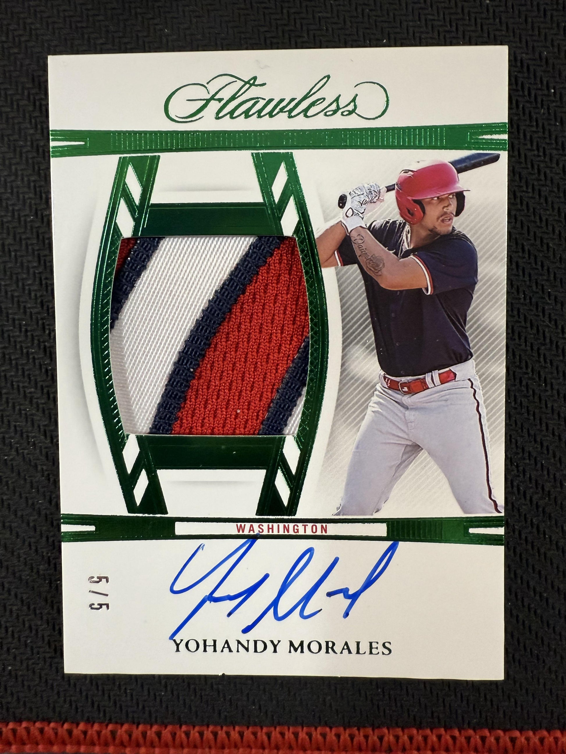 #DPA-YM Yohandy Morales 2024 Panini Flawless /5 Nationals Patch Auto Emerald