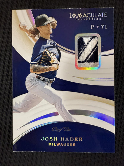 #37 Josh Hader 2020 Panini Immaculate Collection SN,MEM /1 Brewers Platinum