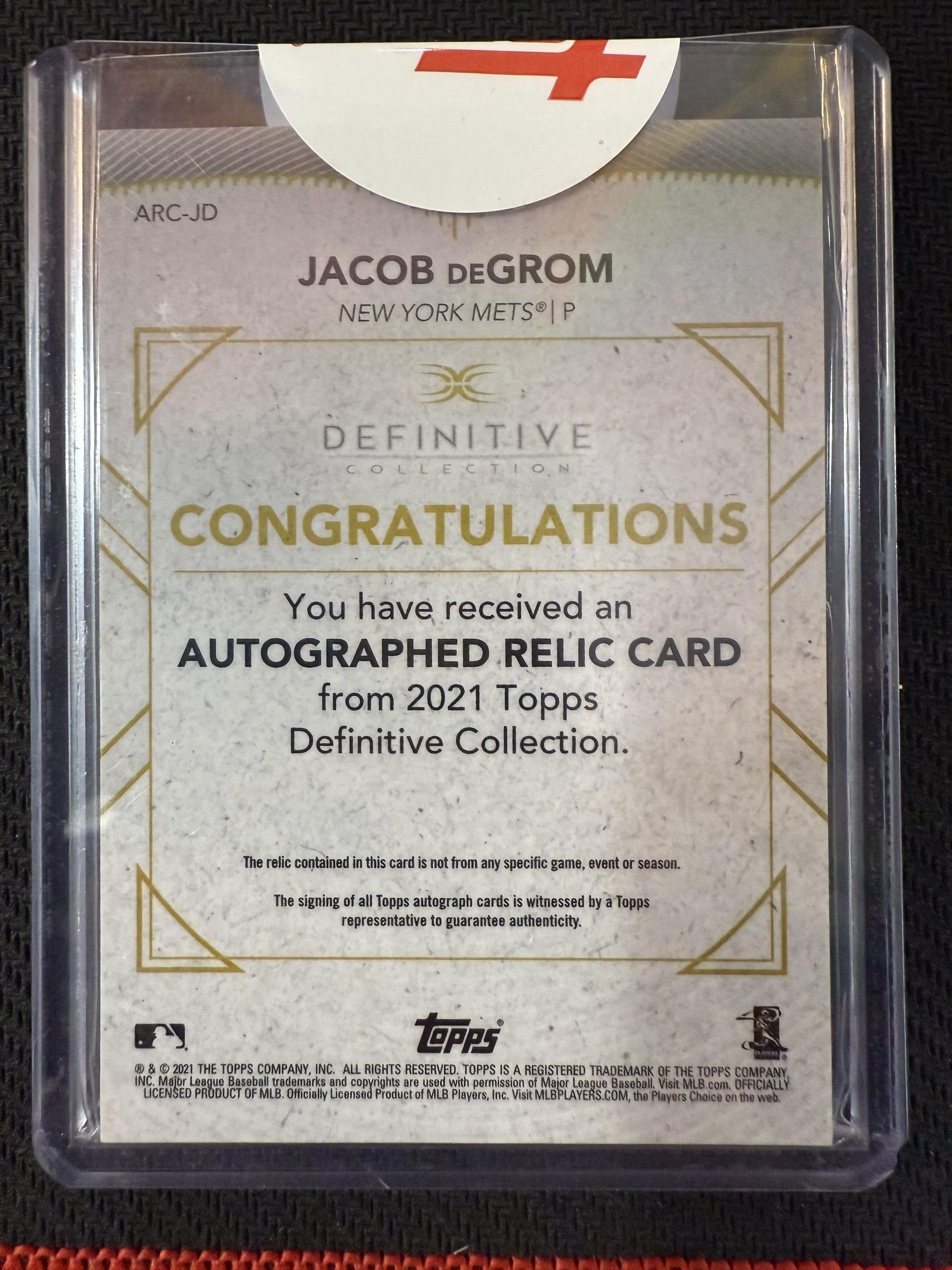 #ARC-JD Jacob deGrom 2021 Topps Definitive Collection Relic Green Auto /25 Mets