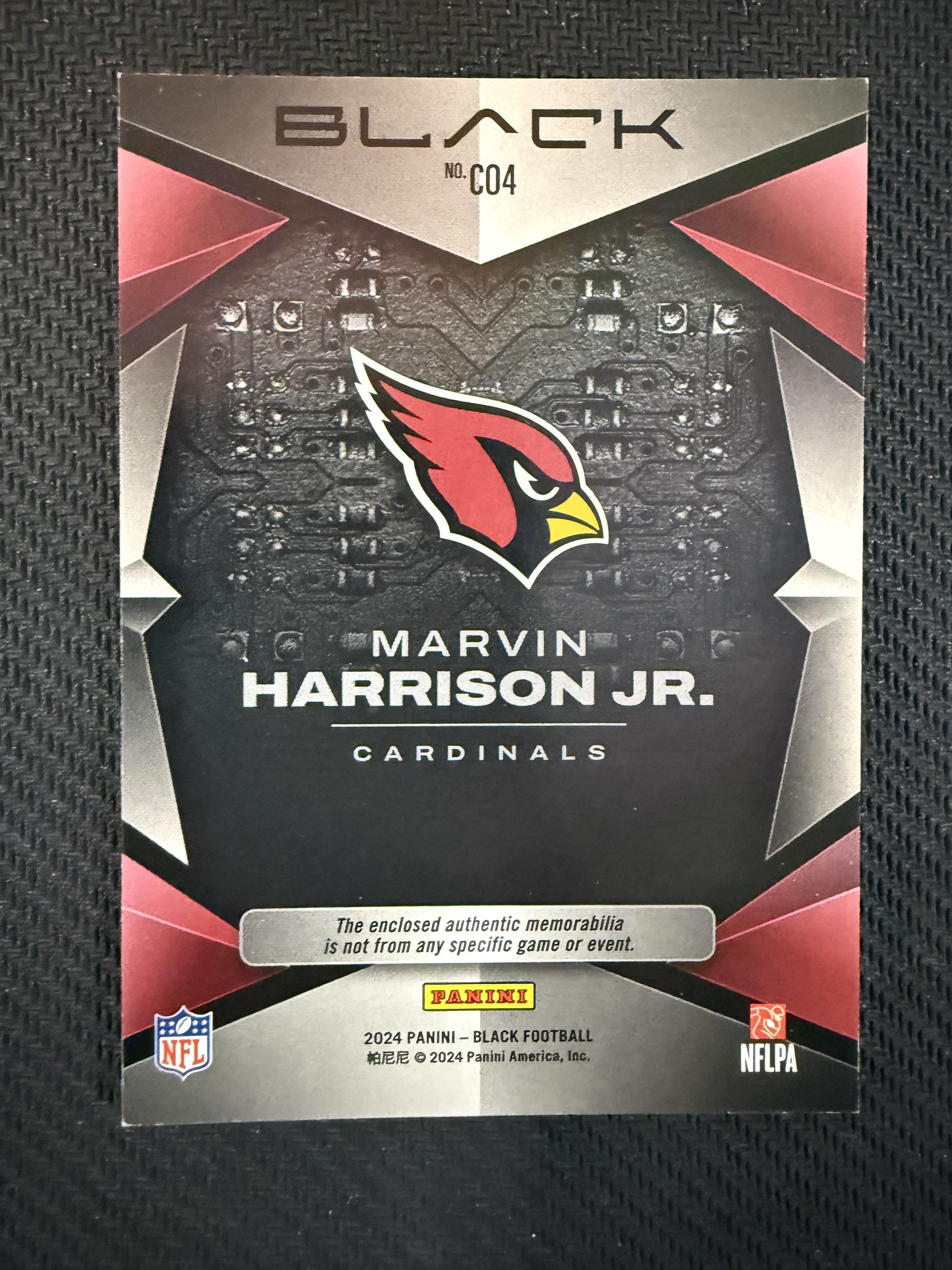 #CO4 Marvin Harrison Jr. 2024 Panini Black /50 Cardinals Components Citrine
