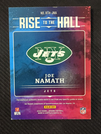 #RTH-JNA Joe Namath 2024 Panini Origins SN,MEM #/10 Jets Rise to the Hall Gold
