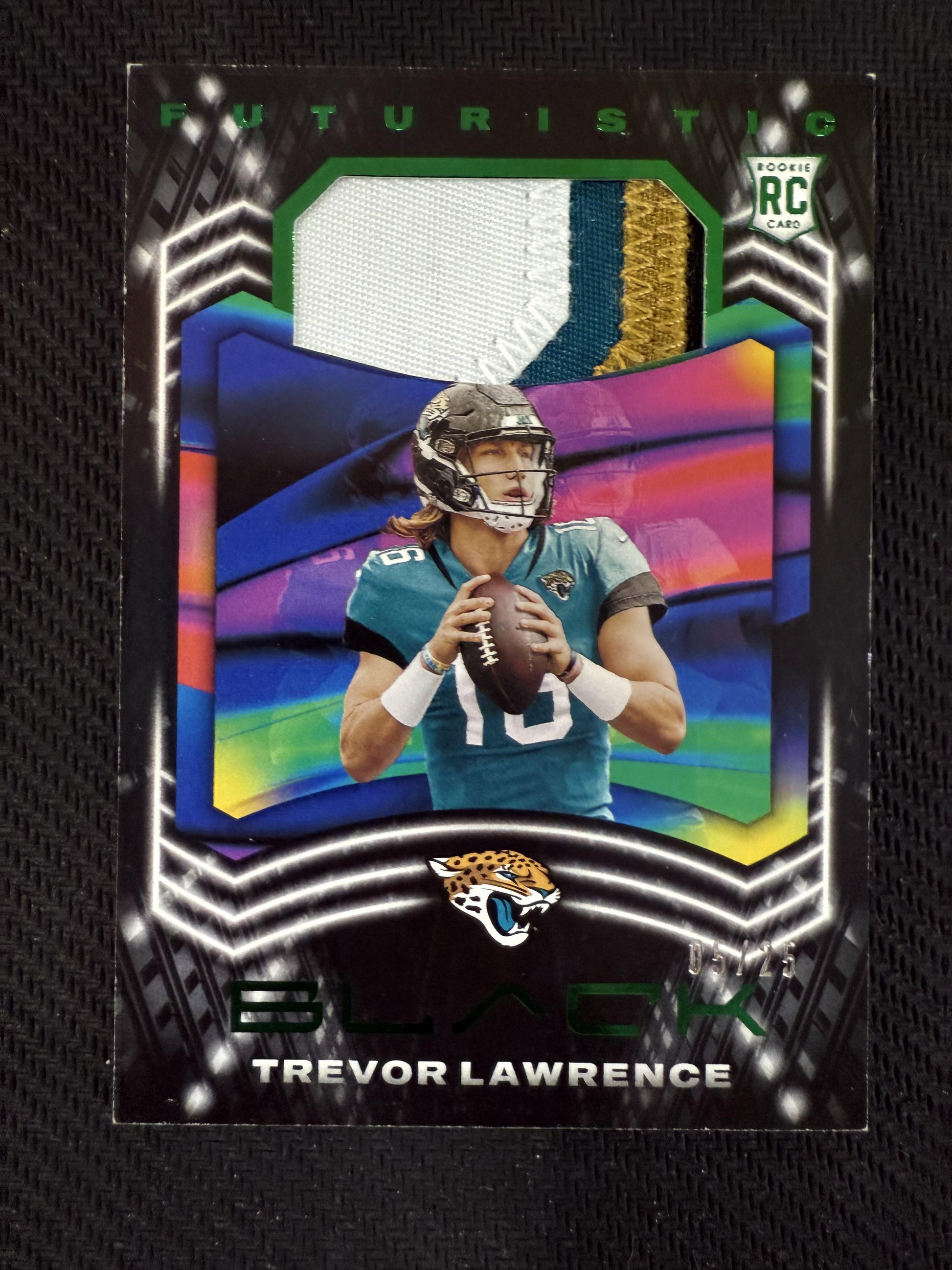 #F-TL Trevor Lawrence 2021 Panini Black SN,MEM #/25 Jaguars Futuristic Emerald