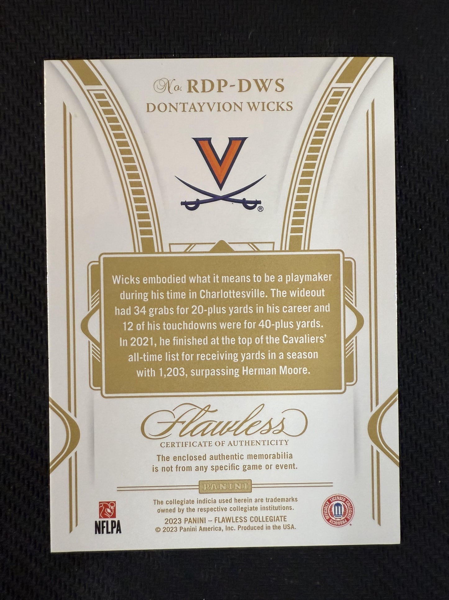 #RDP-DWS Dontayvion Wicks 2023 Panini Flawless Collegiate /20 Dual Patches Ruby