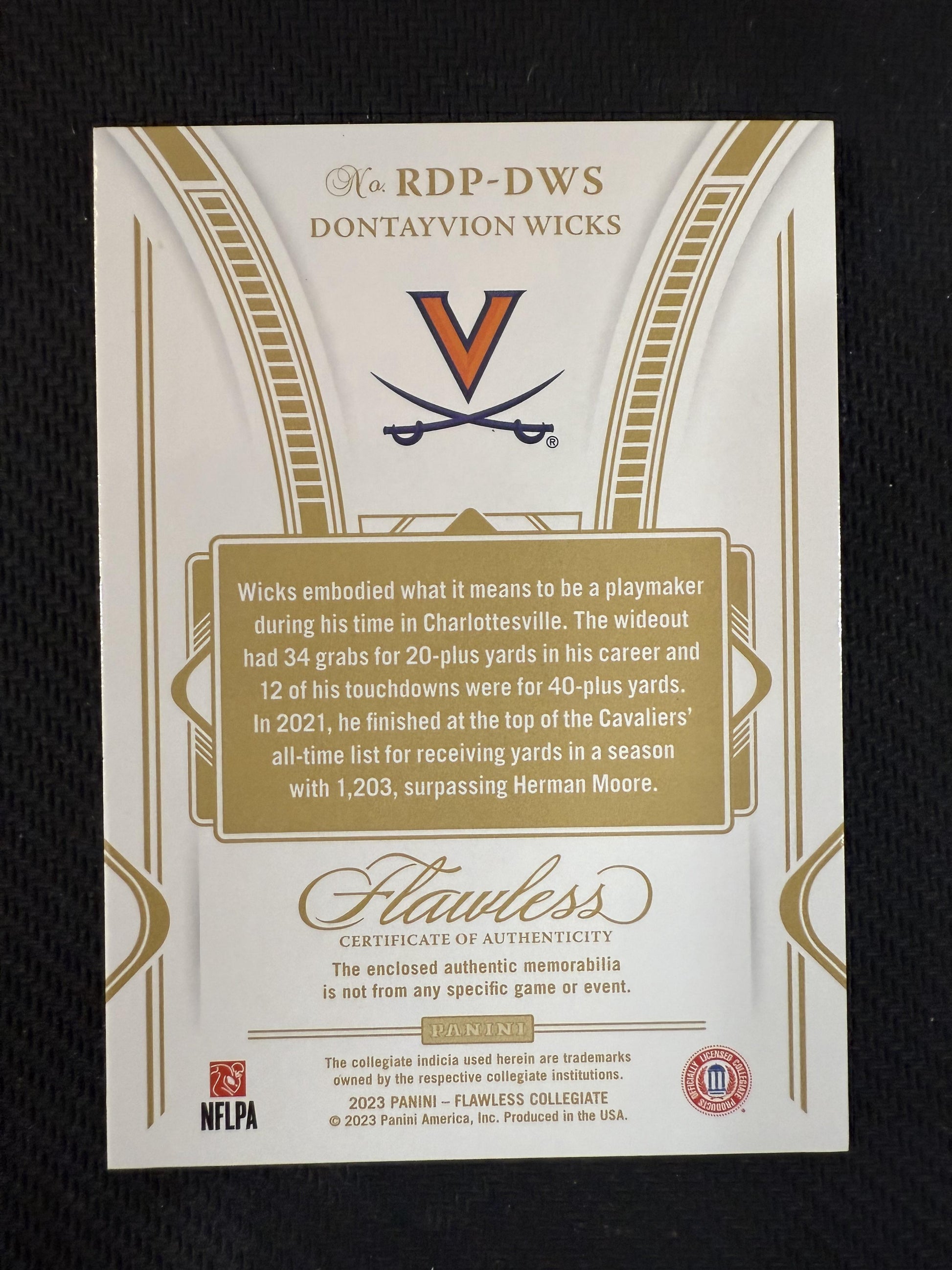 #RDP-DWS Dontayvion Wicks 2023 Panini Flawless Collegiate /20 Dual Patches Ruby