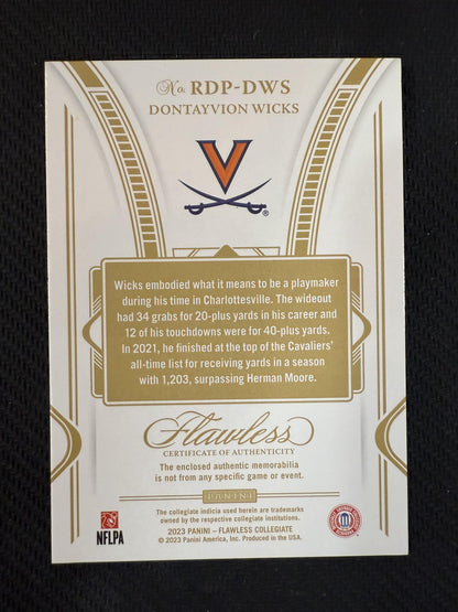 #RDP-DWS Dontayvion Wicks 2023 Panini Flawless Collegiate /20 Dual Patches Ruby