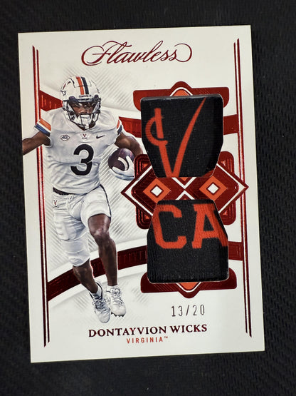 #RDP-DWS Dontayvion Wicks 2023 Panini Flawless Collegiate /20 Dual Patches Ruby