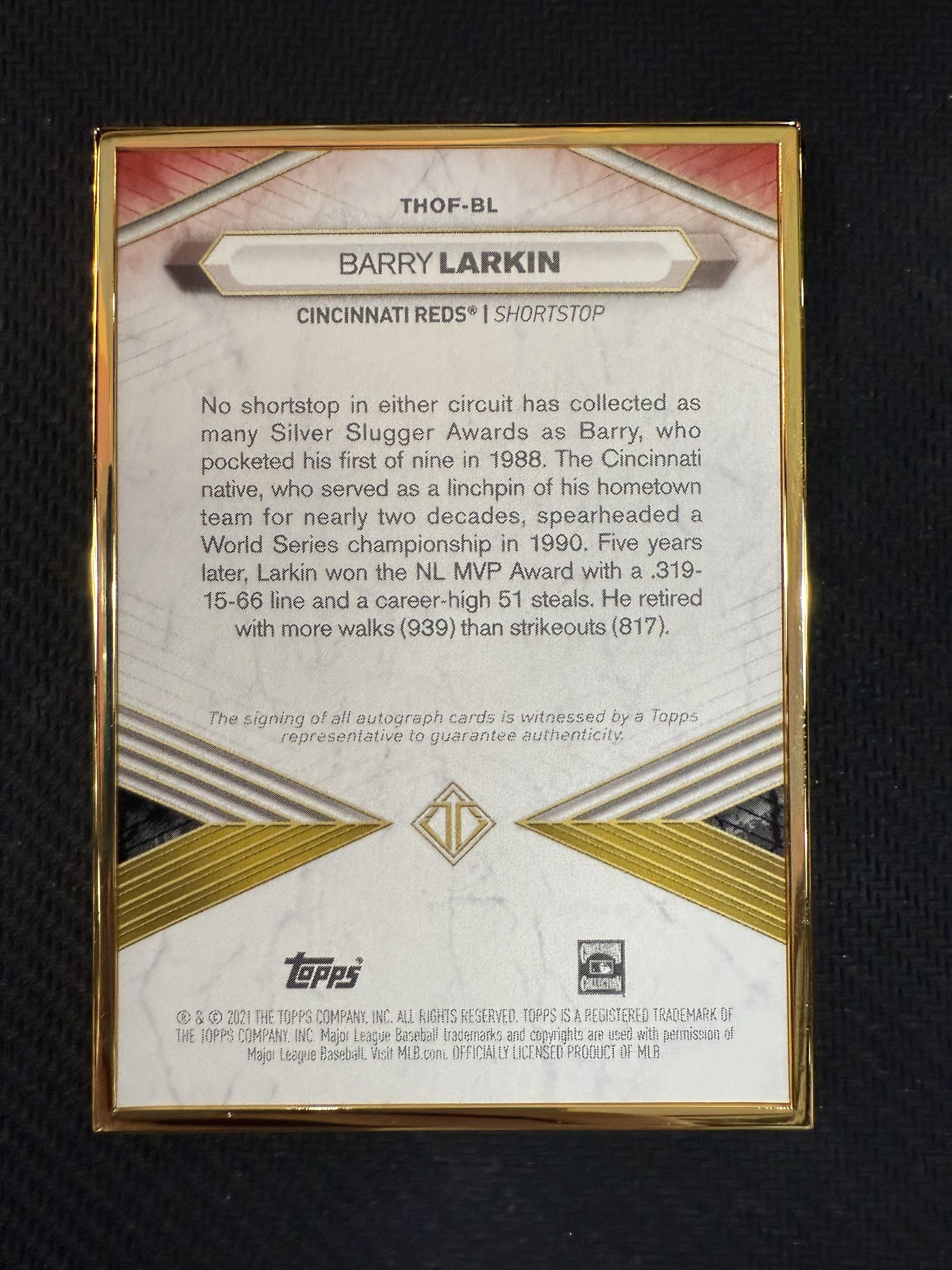 #THOF-BL Barry Larkin 2021 Topps Transcendent HOF Edition Emerald Auto /5