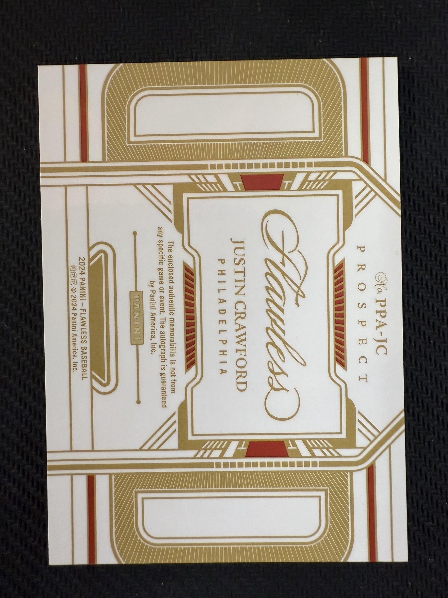 #PPA-JC Justin Crawford 2024 Panini Flawless /15 Phillies Patch Auto Sapphire