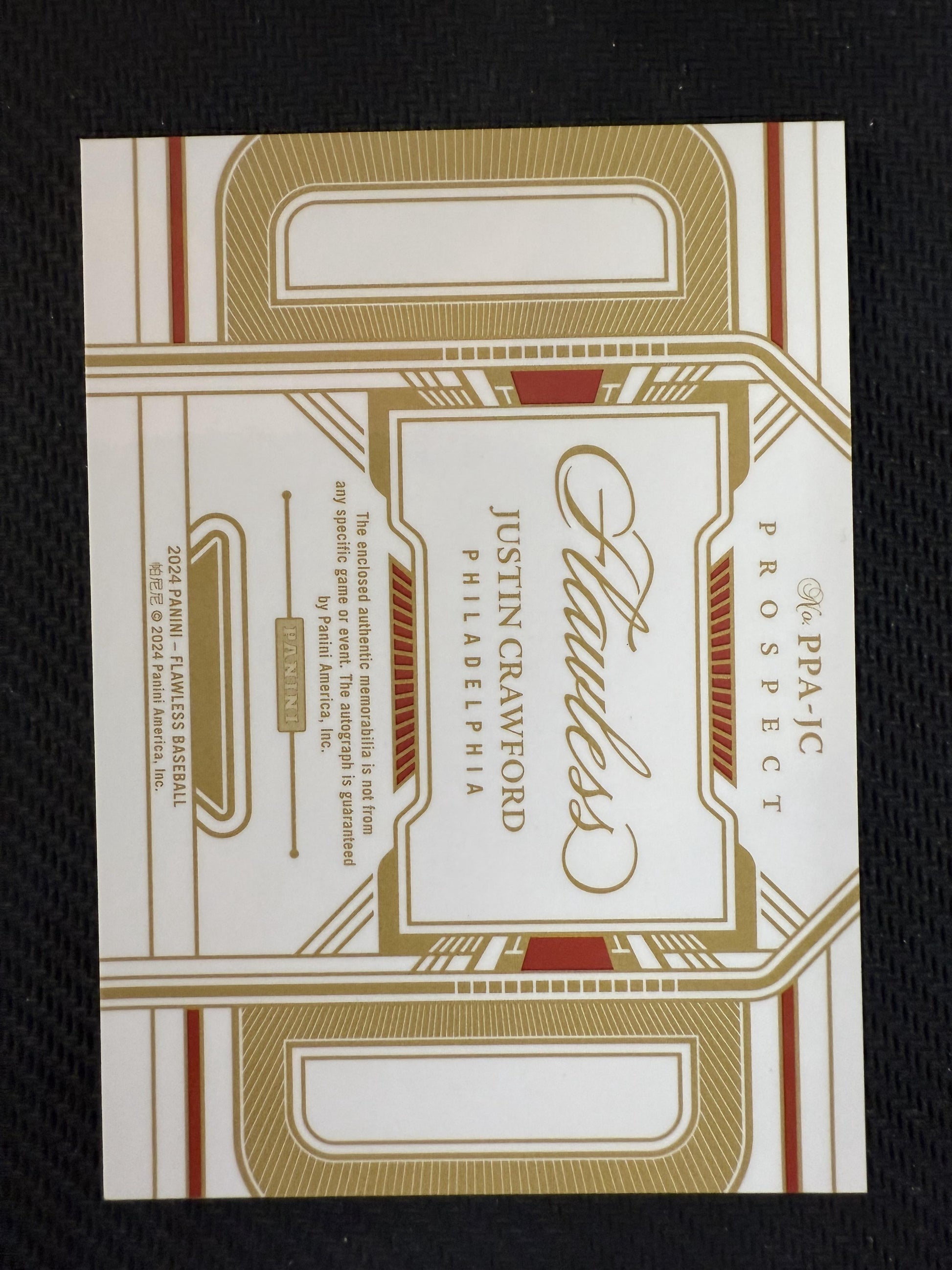 #PPA-JC Justin Crawford 2024 Panini Flawless /15 Phillies Patch Auto Sapphire