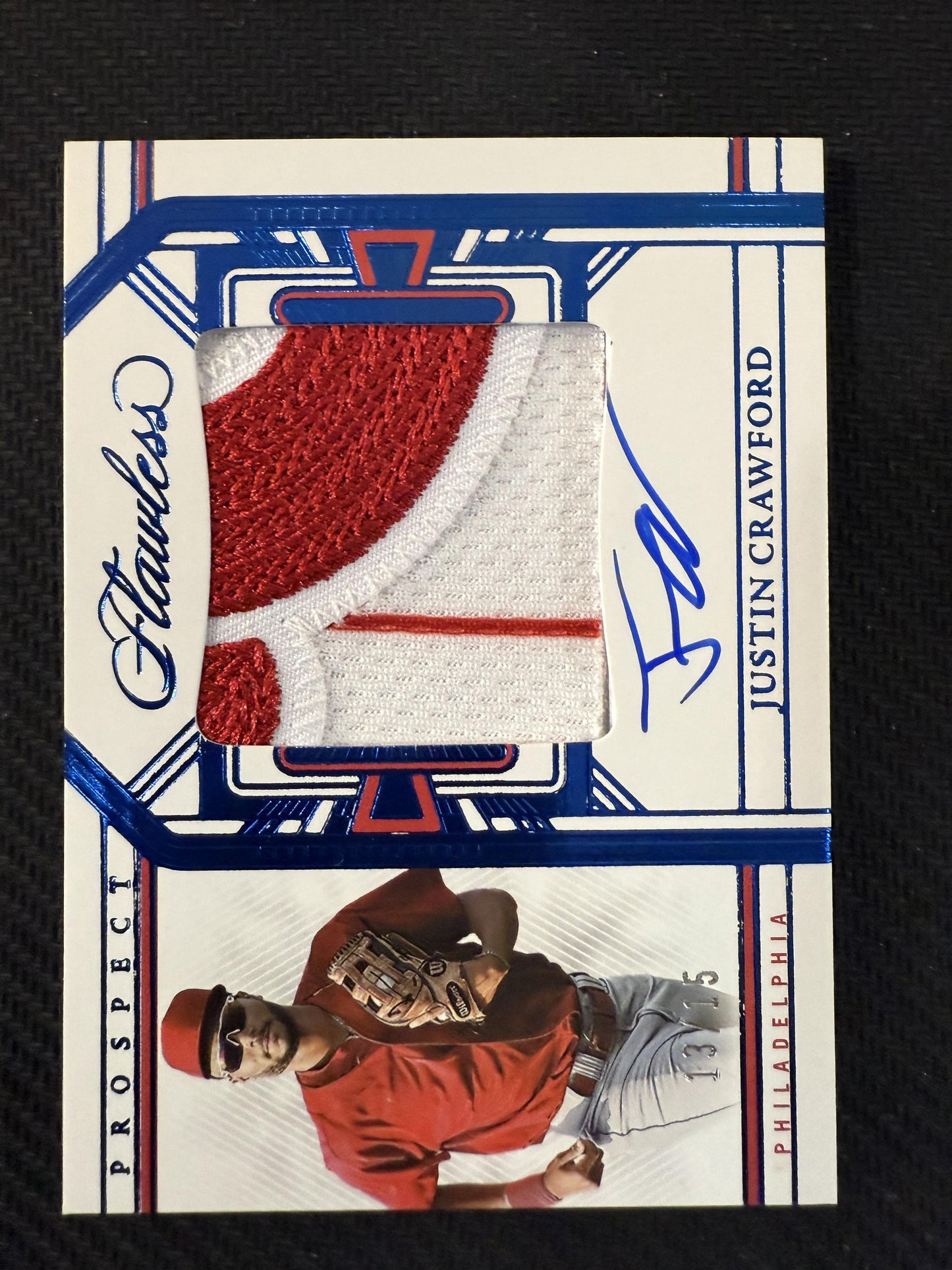 #PPA-JC Justin Crawford 2024 Panini Flawless /15 Phillies Patch Auto Sapphire