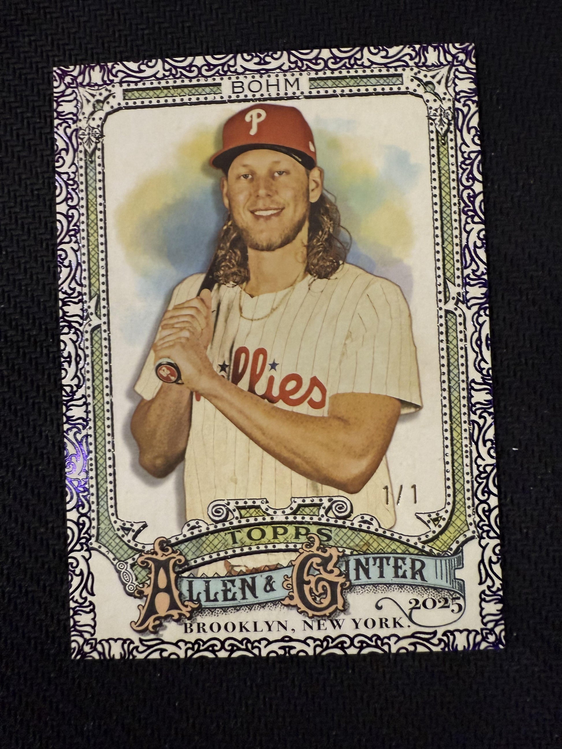 #234 Alec Bohm 2025 Topps Allen & Ginter /1 Phillies Purple Foil Filagree