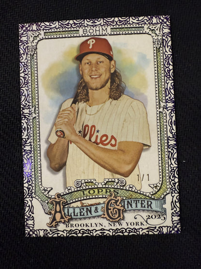 #234 Alec Bohm 2025 Topps Allen & Ginter /1 Phillies Purple Foil Filagree