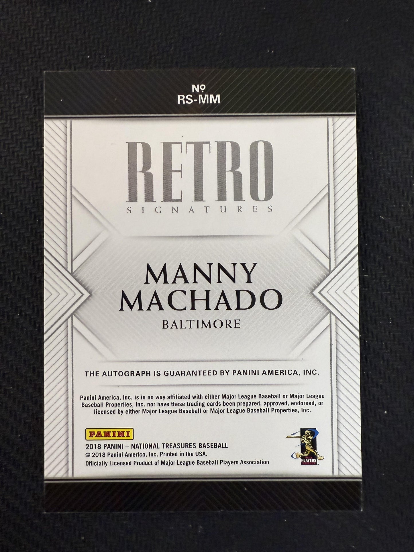 #RS-MM Manny Machado 2018 Panini National Treasures Auto /15 Retro Signatures