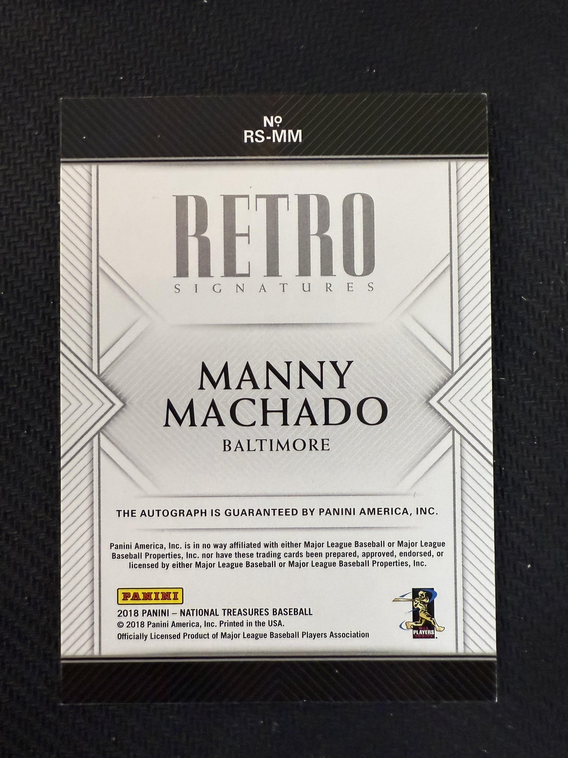#RS-MM Manny Machado 2018 Panini National Treasures Auto /15 Retro Signatures