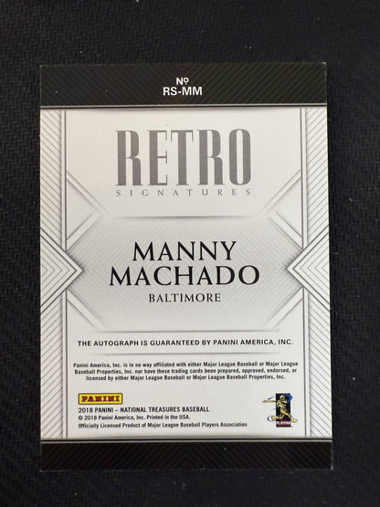 #RS-MM Manny Machado 2018 Panini National Treasures Auto /15 Retro Signatures