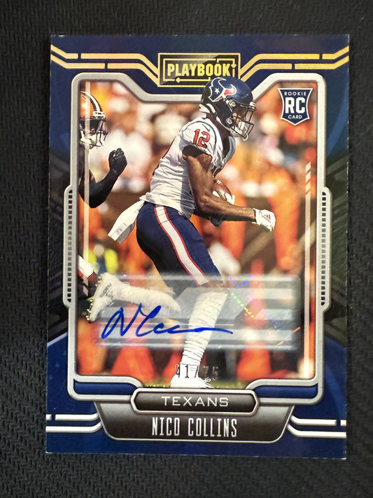 #127 Nico Collins 2021 Panini Playbook Auto /75 Texans Signatures Gold