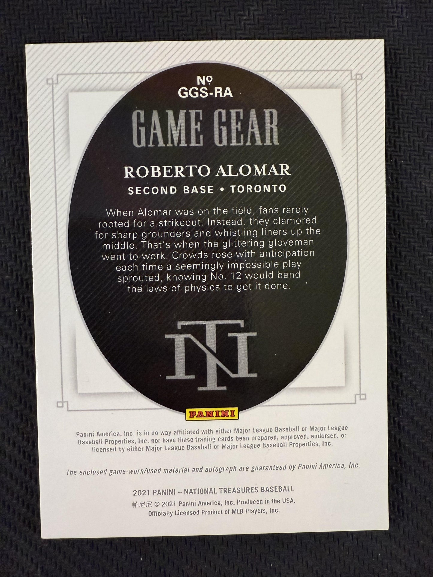 #GGS-RA Roberto Alomar 2021 Panini National Treasures Auto /3 Materials Triples