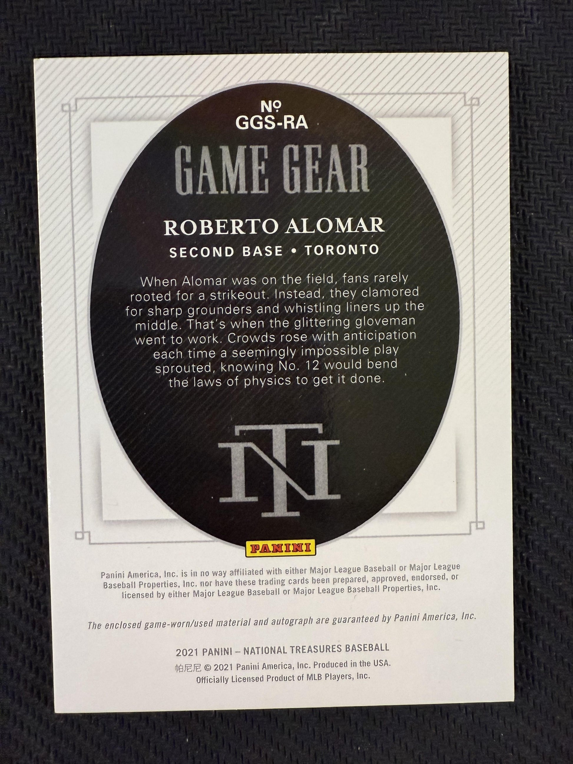 #GGS-RA Roberto Alomar 2021 Panini National Treasures Auto /3 Materials Triples