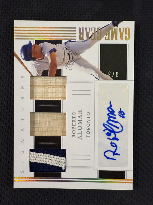 #GGS-RA Roberto Alomar 2021 Panini National Treasures Auto /3 Materials Triples