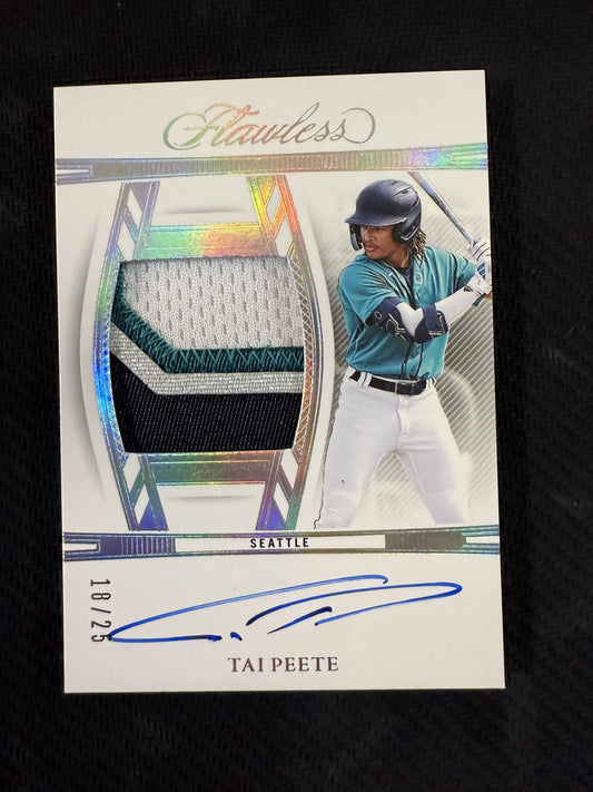 #DPA-TP Tai Peete 2024 Panini Flawless /25 Mariners Draft Patch Auto