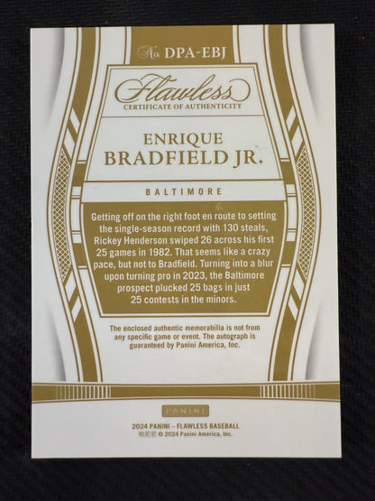 #DPA-EB Enrique Bradfield Jr. 2024 Panini Flawless /5 Draft Patch Auto Emerald