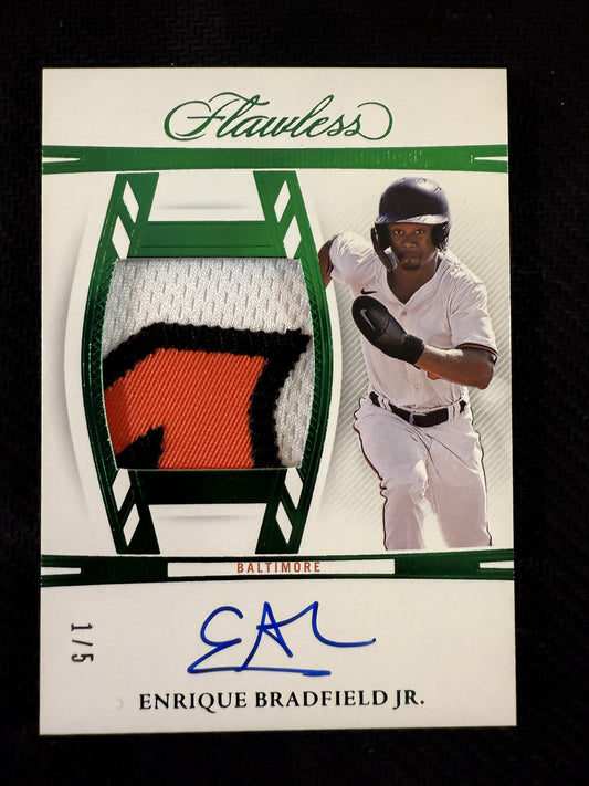 #DPA-EB Enrique Bradfield Jr. 2024 Panini Flawless /5 Draft Patch Auto Emerald