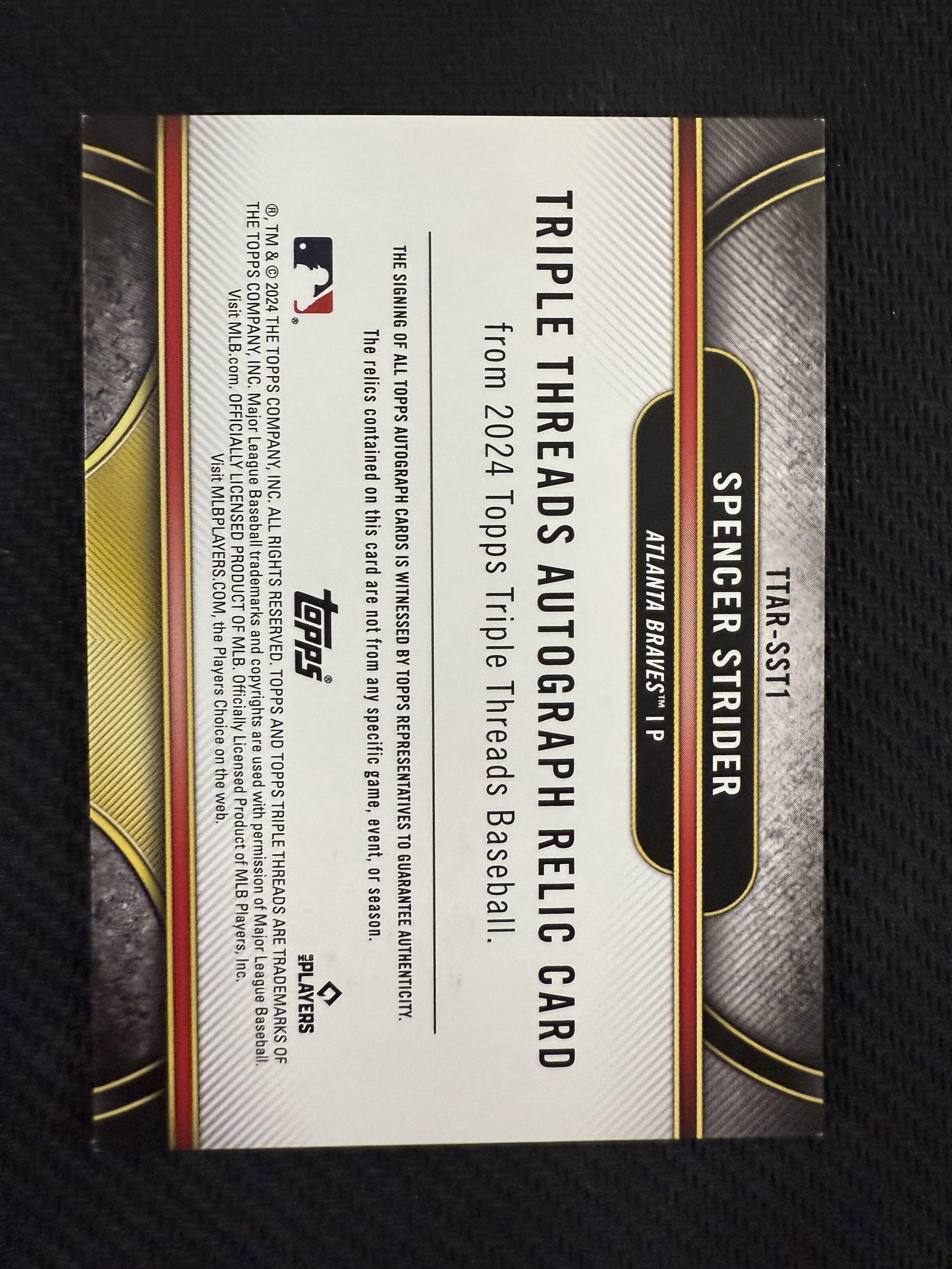 #TTAR-SST1 Spencer Strider 2024 Topps Triple Threads /36 Braves Auto Relics